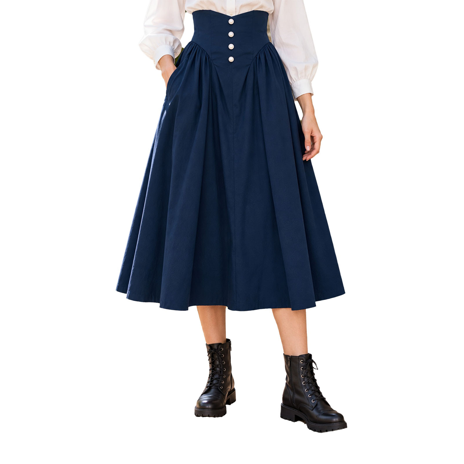 Skirts - レディース、中世ルネサンス風、ヴィクトリア朝風スカート、ハイウエスト、Aライン、フリル付き、ポケット付き、ハロウィンパーティー衣装、ストリートウェア。
