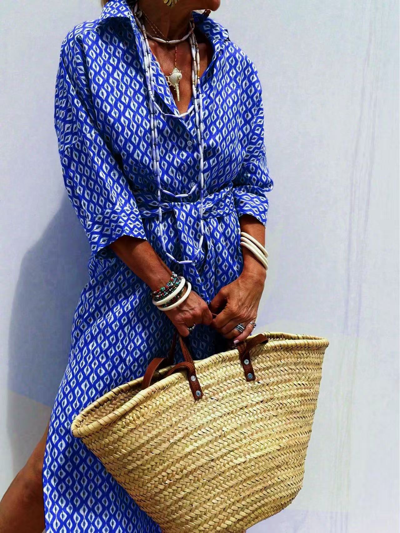 マキシ丈ベルト付きサマーリネン風ロングチュニックドレス レデ - Casual Loose Linen Shirt Dress のレビューと価格