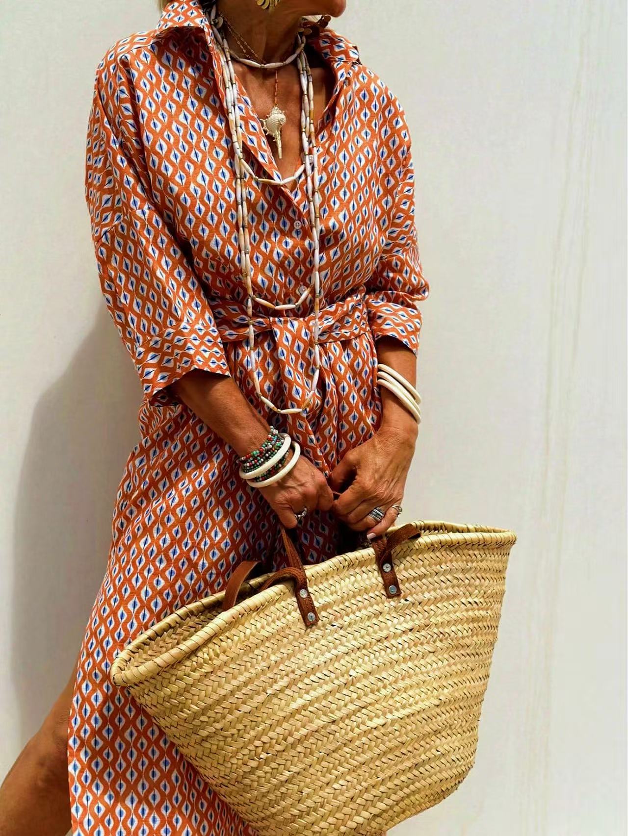 マキシ丈ベルト付きサマーリネン風ロングチュニックドレス レデ - Casual Loose Linen Shirt Dress のレビューと価格