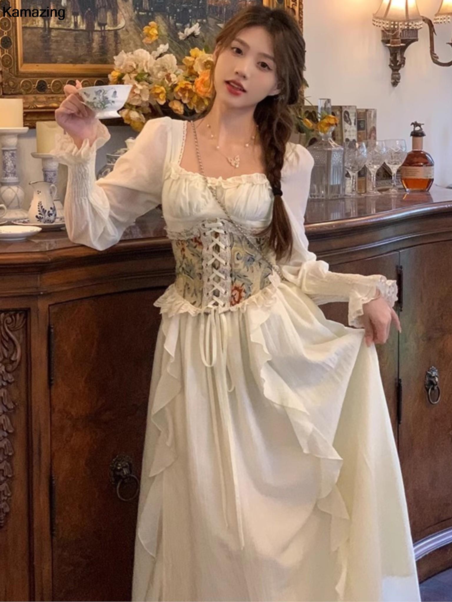 女性のためのヴィンテージのフレンチコルセット正午ドレス,エレ - French Vintage Floral Midi Dress のレビューと価格