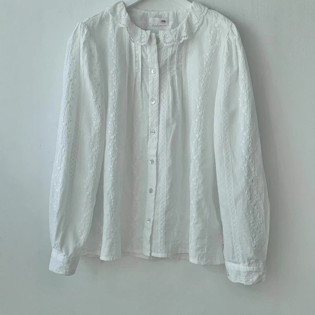 レディース ホワイト アイレット刺繍ブラウス レースフリル襟 - Blouses のレビューと価格