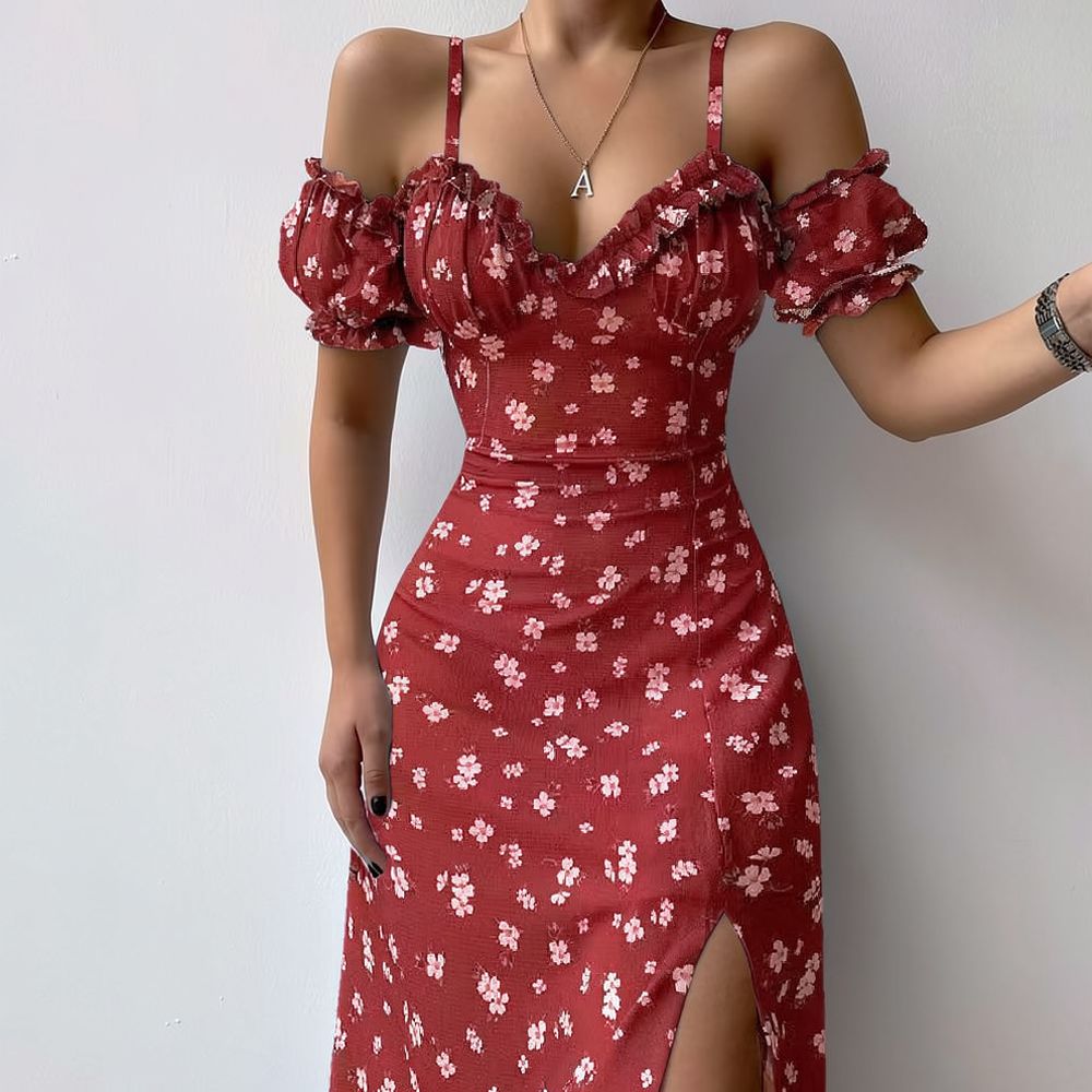 女性用、夏らしい花柄のワンピース、フレンチ・ヴィンテージ風、 - French Vintage Floral Midi Dress のレビューと価格