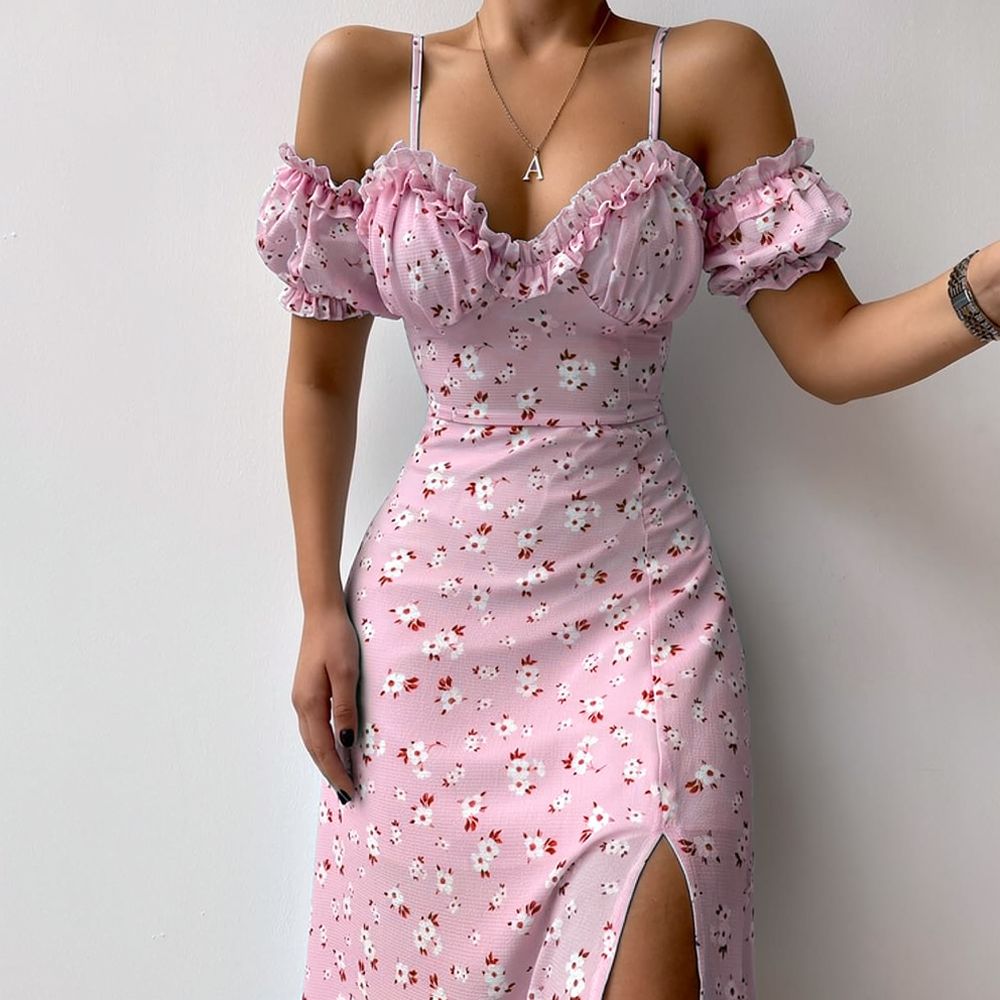 女性用、夏らしい花柄のワンピース、フレンチ・ヴィンテージ風、 - French Vintage Floral Midi Dress のレビューと価格