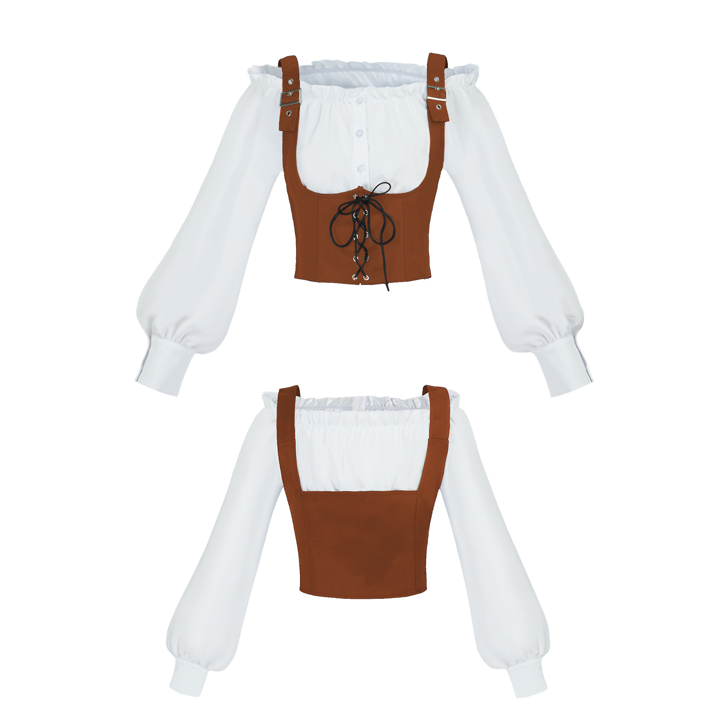 ルネサンス風の2点セットコスチューム。オフショルダーのフリル - Blouses のレビューと価格