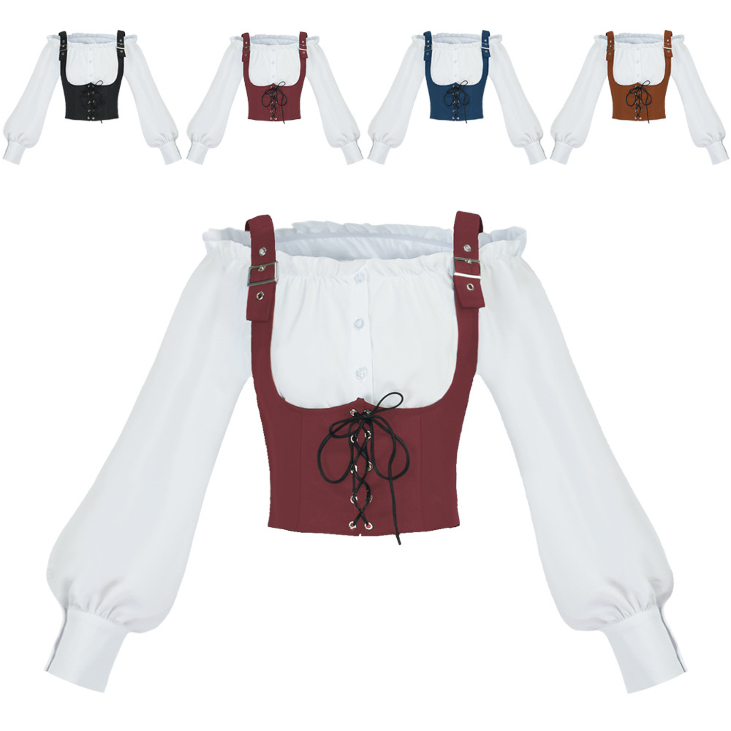 ルネサンス風の2点セットコスチューム。オフショルダーのフリル - Blouses のレビューと価格