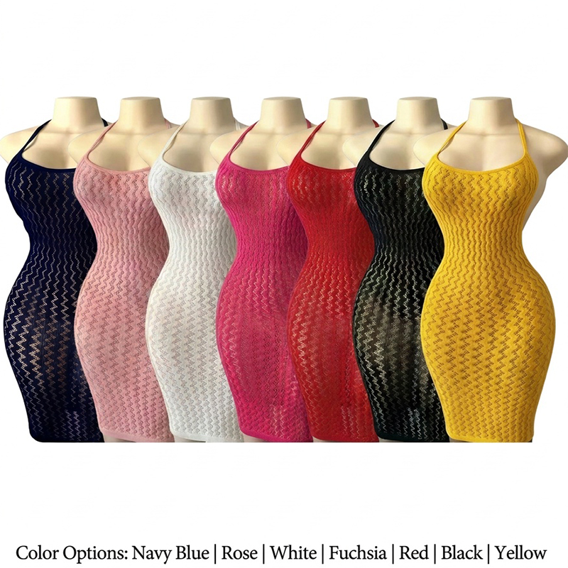メッシュビーチカバーアップドレス レディース ホローアウト  - Sexy Mesh Sheer Bodycon Dress のレビューと価格