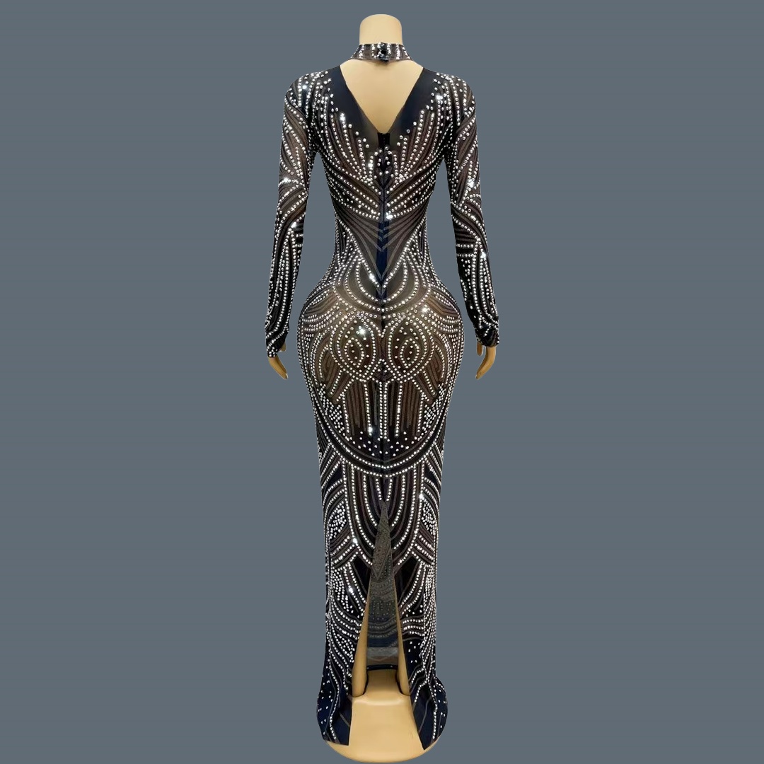黒の新しいデザイン、きらめくラインストーンがあしらわれたイブ - Sparkly Rhinestone Club Party Dress のレビューと価格