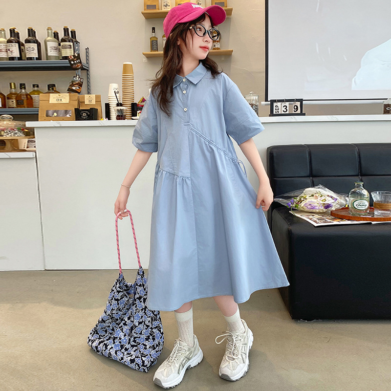 韓国子供服 女の子 ワンピース 2025 夏 子供 可愛い  - Korean Style A Line Shirt Dress のレビューと価格
