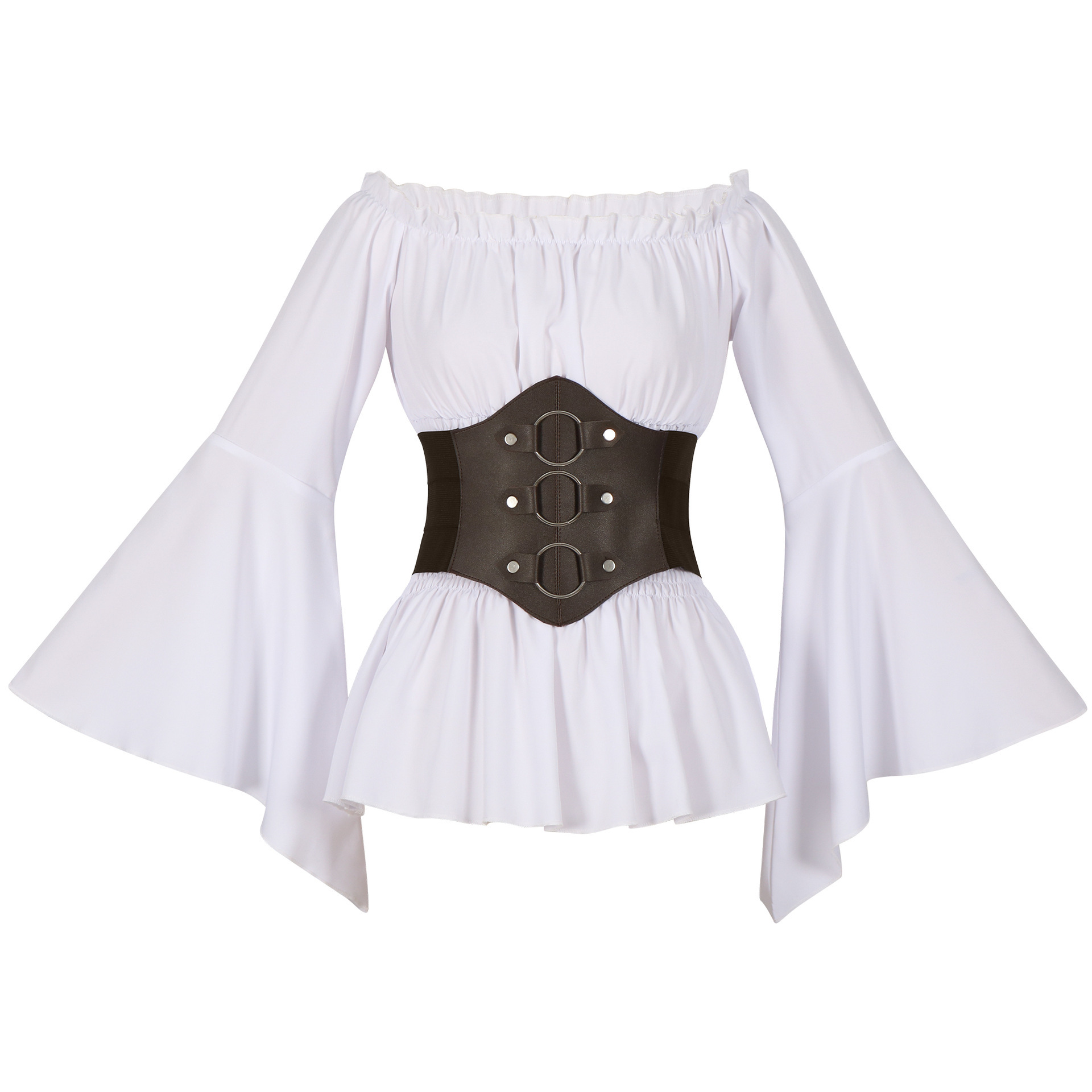 中世風のヴィクトリア朝海賊風シャツ、オフショルダー、レトロな - Blouses のレビューと価格