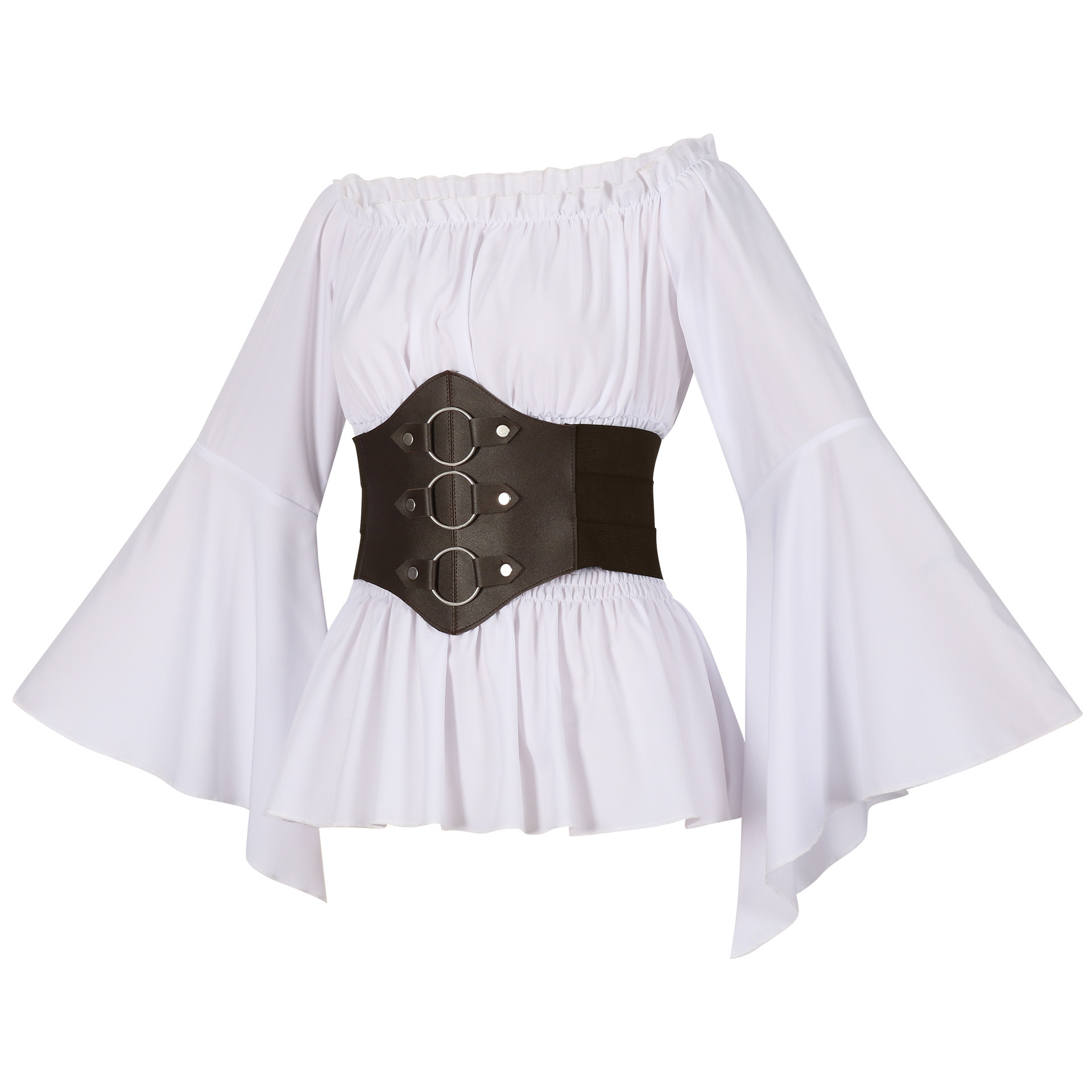 中世風のヴィクトリア朝海賊風シャツ、オフショルダー、レトロな - Blouses のレビューと価格