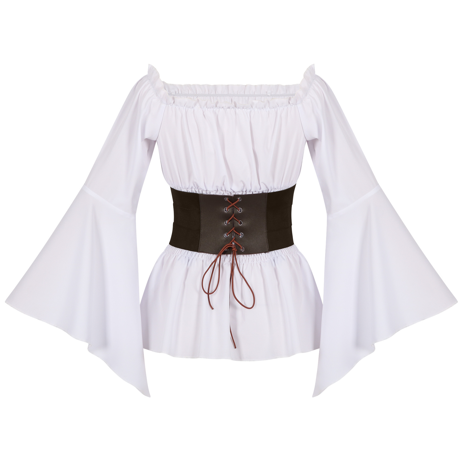 中世風のヴィクトリア朝海賊風シャツ、オフショルダー、レトロな - Blouses のレビューと価格