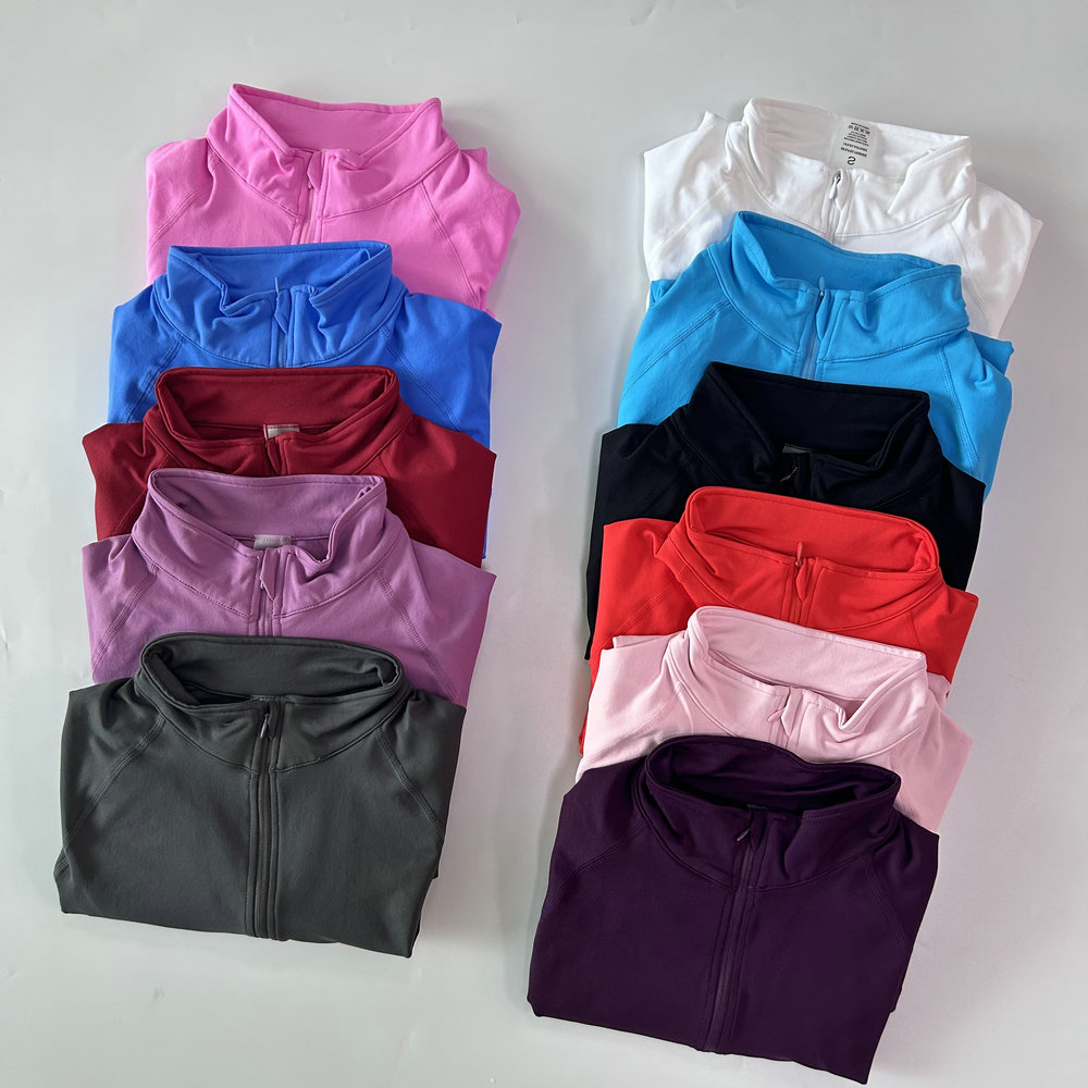 ロゴなしヨガジャケットハーフジップシャツ女性長袖スポーツトッ - Blouses のレビューと価格